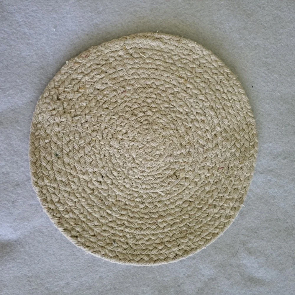Bee Kind Braided Jute Trivet Round Embroidered Honey Bee Floral Hot‎ Pad 9 Inch